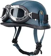 Open Face Motorcycle Helmet, Vintage Leather Helmet, with Goggles, Cute and Safe, for Men and Women B,X-Large