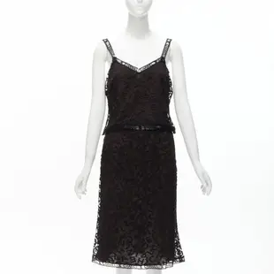 [二手] rare CHANEL 98A Karl Lagerfeld Runway Vintage black CC logo lace cami skirt set FR40 L