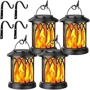 Boundbreed Upgraded Flickering Flame Solar Lantern Outdoor Waterproof Light, Hanging Solar Dancing Flame Lantern Light, Auto On/Off Decorative Fire Lanterns (4pcs)