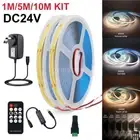 24V 1-10M COB Led Strip Flexible Tape Lights 14KRF Controller Dimmable Power Kit
