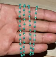 925 sterling silver wire wrapped rosary chain, amazonite glass bead bulk chain