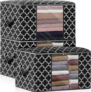 3-Pack Large Blanket Clothes Containers for Bedding, Comforters, Foldable Organizer with Reinforced Handle, Black