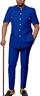 [Sweejim] Men Slim Fit African Wedding Tuxedos Fashion Stand-Up Collar Blazer Pants 2 Pieces Set