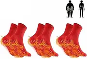 (3 Pairs) AFIZ Tourmaline Health Sock, AFIZ Tourmaline Health Sock, VeinesHeal Hyperthermia Socks, Magnetic Self-Heating Socks, Foot Massage Thermotherapeutic Sock ((Red))