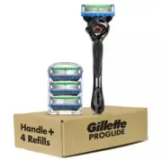 Gillette ProGlide Men's 1 Razor Handle + 4 Blades Refills Pack.