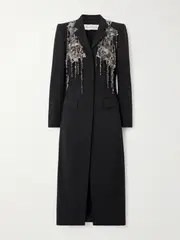 [Dries Van Noten] Dries Van Noten - Fringed Embellished Wool And Mohair-blend Twill Coat - Black - FR 42 FR 42 Black
