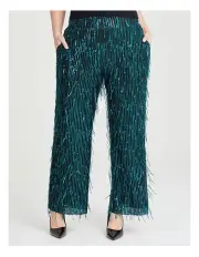 [Taking Shape] Fringe Sequin Cocktail Pant in Teal/Black