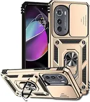Case for Motorola Moto Edge 30 Pro, Rugged Shockproof Cover with 360° Rotatable Magnetic Kickstand and Slide Camera Lens Cover Case for Motorola Moto Edge 30 Pro-Gold