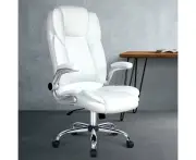 Executive Office Chair Computer Gaming Chairs PU Leather Tilt White