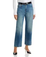 Victoria Beckham Bernie Mid Rise Barrel Jeans in Washed Blue