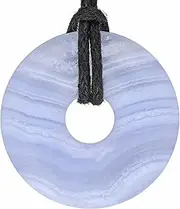 [Lebensquelle Plus] Chalcedony Blue Gemstone Donut | Diameter 30 mm Pendant, Semi Precious Stone, Chalcedony Aventurine