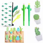 JeVenis 19 Pcs Cactus Ballpoint Pen Cactus Black Ink Writing Pens with Cactus Pencil Pouch Cactus Clip Cactus Notes Sticker for Office School Home Supply Gift