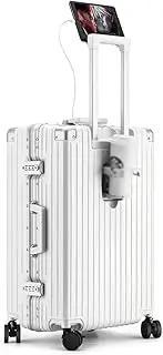 [sdneNest] Aluminum Suitcase, Charging Port Carry-on Suitcase, Lightweight Large-Capacity Suitcase, Business Travel Suitcase (White 20inch)