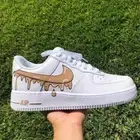 Air Force 1 Custom White Shoes Light Brown Tan Swoosh Drip Mens Womens Kids Size