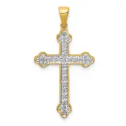 Solid 14k Yellow & Rhodium 1/10ct. Simulated CZ Cross Pendant