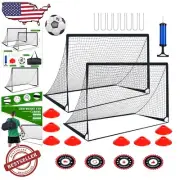 Durable Backyard Soccer Goals Set - 2 Portable 6x4 ft Nets with Ball and Cones