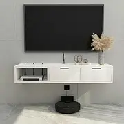 Floating TV Stand Cabinet with Wall Mounted TV Unit Wooden TV Cabinet with Router Remote Projector Storage Drawer White 120cm