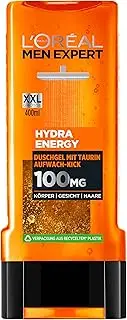 L'Oréal Paris Men Expert Shower Gel for Men, for Cleansing Body, Hair and Face, with Taurine and Mint, Hydra Energy, 1 x 400 ml