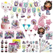 2024 Gabby Dollhouse Cats Birthday Party Decorations Disposable Banner Cat Ears Headband Balloons Baby Shower Girl Party Supplies New Balloon Set 4