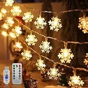 TheaPro 10M/33ft 80 LED Christmas Snowflake Fairy Light USB Powered with Remote 2 Modes String Lights Warm White Indoor Outdoor Hanging Snowflakes Decor for Bedroom Home Party Xmas Tree