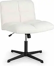 Cross Legged Office Chair, Armless Office Desk Chair w/Imitation Lamb Fleece, Height Adjustable, Wide Seat, Task Vanity Chair for Home Office, 180KG Weight Capacity (Beige)