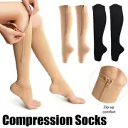 Zip Sox Compression Socks Zipper Leg Support Knee Open Toe Shaper Soft Stockings