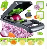 Vegetable Chopper, 16-in-1 Multifunctional Slicer with 8 Blades, Onion Carrot Dicer, Egg Separator, Potato Peeler, Salad Cutter, Colander Strainer, Container for Veggies