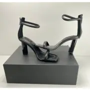 Natori Women's Glow Nappa Leather Block Heel Sandal Black Size 6M NIB #021S