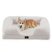 Petzly Memory Foam Dog Bed Pet Sofa Calming Bed Washable Removable White