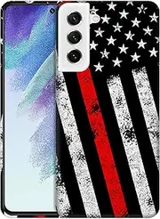 [GlamCase] for Samsung Galaxy S21 FE 5G, Galaxy S21 FE 5G Case - Thin Redline Flag Grunge Design Printed Slim & Sleek Cute Plastic Protective Designer Back Phone Case/Cover for Samsung S21 FE 5G White