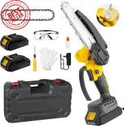 6" Mini Cordless Chainsaw – 2 Batteries, 2 Chains, Brushless Motor, Lightweight