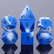 Galactic Dice Premium Metal Dice Sets - Blue & White (Black Font) Set of 7 Dice