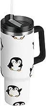 RPLIFE 40oz Stainless Steel Insulated Tumbler with Handle and Straw for Men Women Travel Cute Cartoon Penguins White