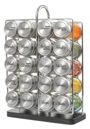 20 Jar Spice Rack Stainless Steel Filled with Spices - Standing Rack Shelf Ho...