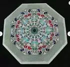 24" White Marble Table Top Center Coffee Inlay lapis Multi Semi Stone Handmade c