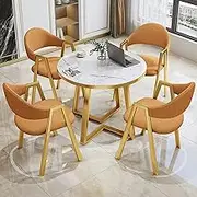 Snaweo Office Reception Room Club Table, Small Conference Room Negotiation Table Sets, Round Conference Table for 4, Kitchen Breakfast Bar Table and Chair Set, for Lounge(Orange)