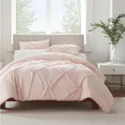 Serta Simply Clean Pleated 3-Piece Solid Duvet Set, Pink, King