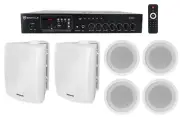 Rockville 70v Commercial/Restaurant Amplifier+2) White Wall+4) Ceiling Speakers