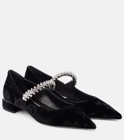 [Jimmy Choo] Jimmy Choo Bing embellished velvet ballet flats AU 10 black