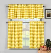 Yellow Gingham Checkered Plaid Kitchen Tier Curtain Valance Set by Duck River