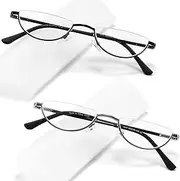 TOVEEN Half Lens Reading Glasses Blue Light Blocking, Half Moon Frame Semi Rim Spring Hinge Readers with Case for Men Women