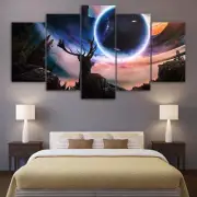 Stars Outer Space Moon & Planet Deer Animal Framed 5 Piece Canvas Wall Art