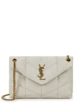 Saint Laurent Lou Puffer Small Leather Shoulder Bag, Bag, White One Size
