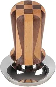 [CAPFEI] Spring Loaded Tamper 54mm with Flat Base | Self-Leveling Tamper 53.3mm Fits Breville 54mm Portafilters | Checkerboard Wooden Handle
