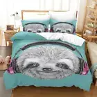 Animal Sloth Earphone Quilt Duvet Cover Set Single Kids Children Queen