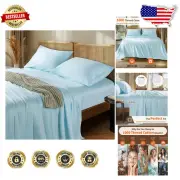 All-Season 1000TC King Size Egyptian Cotton Bed Sheets, Deep Pocket - Light Blue