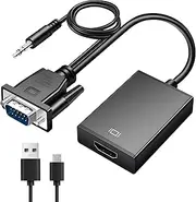 VGA to HDMI Adapter Converter with Audio,1080P VGA Male to HDMI Female Converter Full HD Support,Plug & Play,Includes USB & 3.5mm Audio Cable for PC,Laptop,DesktoptoMonitor,TV,Projector