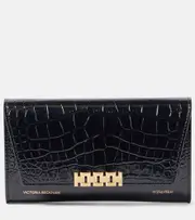 [Victoria Beckham] Victoria Beckham Croc-effect leather wallet on chain One Size black