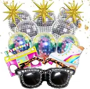ZCOINS 14 PCS Disco Ball Radio Boombox Roller Skate Glasses Gold Explosion Star Huge Foil Balloons Party Decoration Set for Birthday Bachelorette 70s 80s 90s Theme Disco Party Decor Supplies
