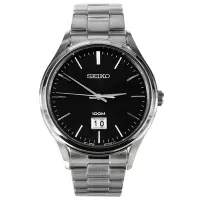 在飛比找Yahoo!奇摩拍賣優惠-SEIKO WATCH 精工紳士時尚大錶徑鋼帶石英錶-黑 型